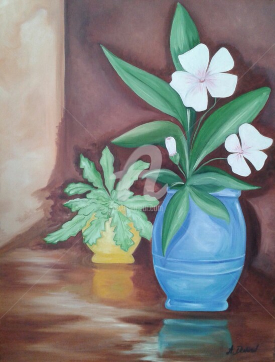 Painting titled "Fleurs exotiques" by Anne Dahirel, Original Artwork, Oil