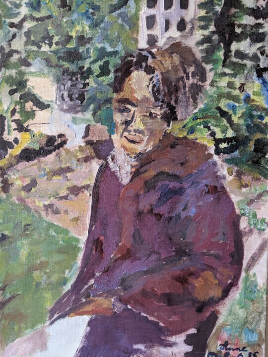 Painting titled "Portrait" by Anne Dehut, Original Artwork, Oil Mounted on Wood Stretcher frame