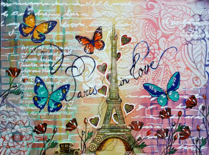 Malerei mit dem Titel "Paris in love" von Anne D'Orion, Original-Kunstwerk