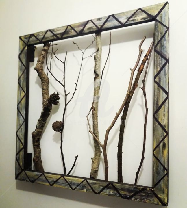 Sculpture titled "Wooden nature art" by Anne D'Orion, Original Artwork, Acrylic Mounted on Wood Stretcher frame
