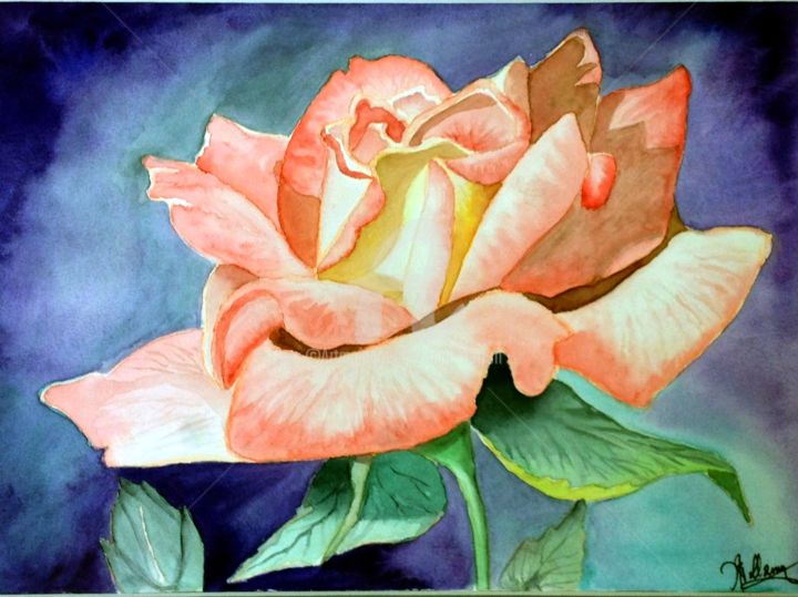 Painting titled "Rose pastel" by Anne D'Orion, Original Artwork, Watercolor