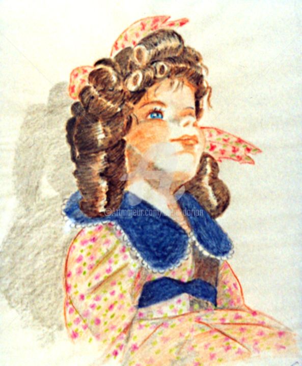 Рисунок под названием "La poupée aux yeux…" - Anne D'Orion, Подлинное произведение искусства, Карандаш