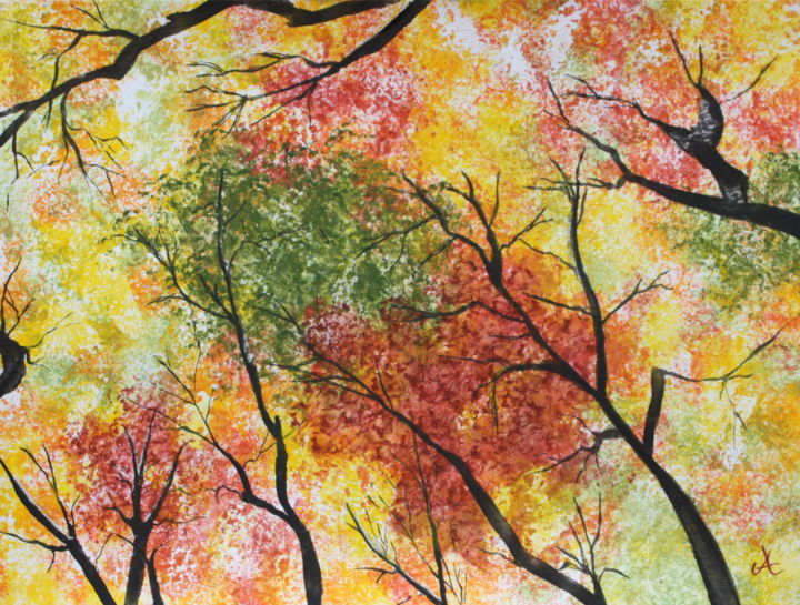제목이 "Forêt vue du sol"인 미술작품 Anne Fayet-Massat로, 원작, 수채화