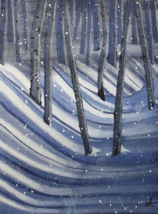 Painting titled "Forêt aux ombres ra…" by Anne Fayet-Massat, Original Artwork, Watercolor