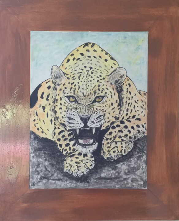 Peinture intitulée "Guépard  expressif" par Anne Fortoul, Œuvre d'art originale, Aquarelle Monté sur Panneau de bois