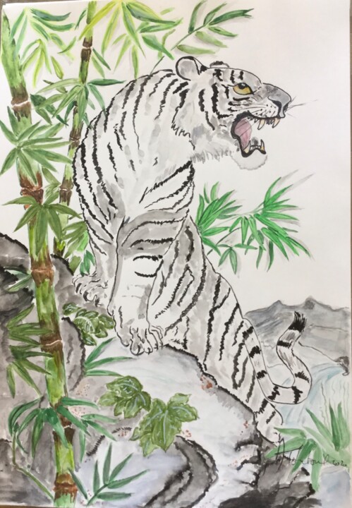 제목이 "Tigre blanc"인 미술작품 Anne Fortoul로, 원작, 수채화