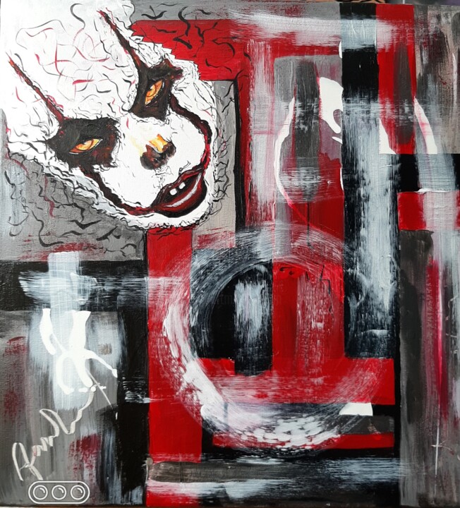 Painting titled "Le clown" by Anne Fortoul, Original Artwork, Acrylic