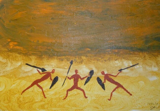 Pintura intitulada "guerriers africains" por Anne Geritzen, Obras de arte originais, Óleo