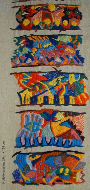 Textielkunst getiteld "broderie-paysage ar…" door Anne Guerrant, Origineel Kunstwerk, Borduurwerk