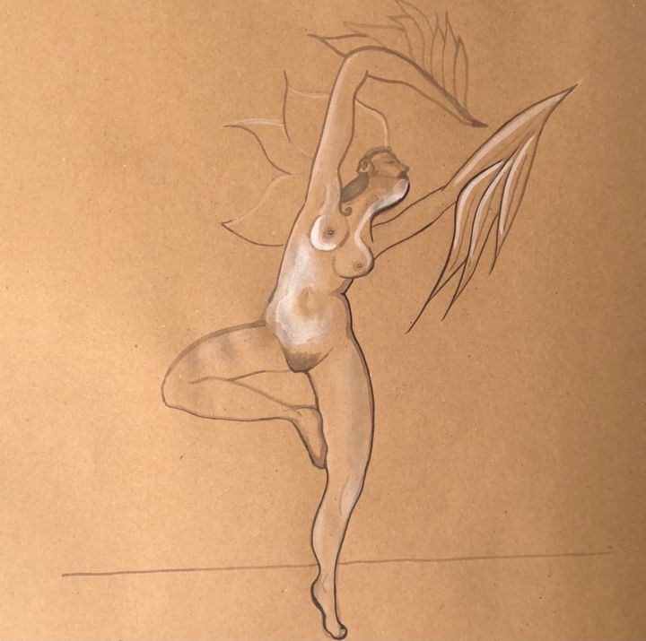 Drawing titled "Danse en plumes" by Anne Armande Haxaire, Original Artwork, Acrylic