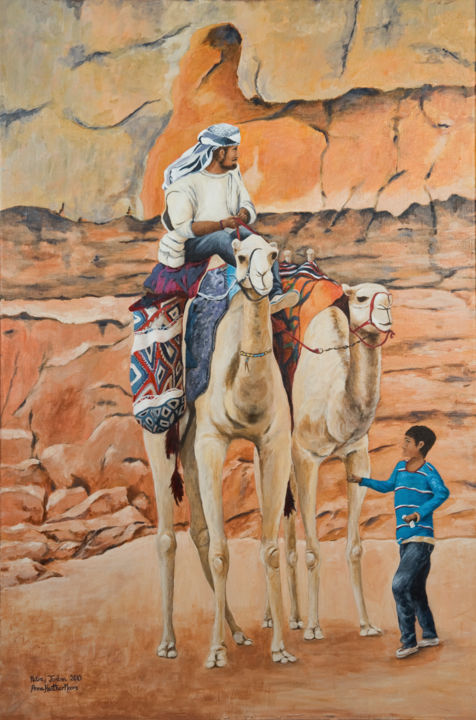 Painting titled "Camels at Petra" by Anne Heather Moore, Original Artwork, Oil