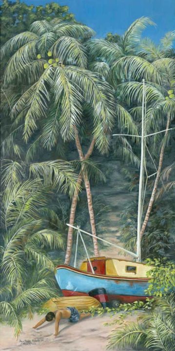Painting titled "Boy and Monkey" by Anne Heather Moore, Original Art, Acrylic