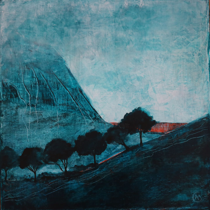 Pintura titulada "Petit-paysage-bleu-…" por Anne Hervy, Obra de arte original, Acrílico