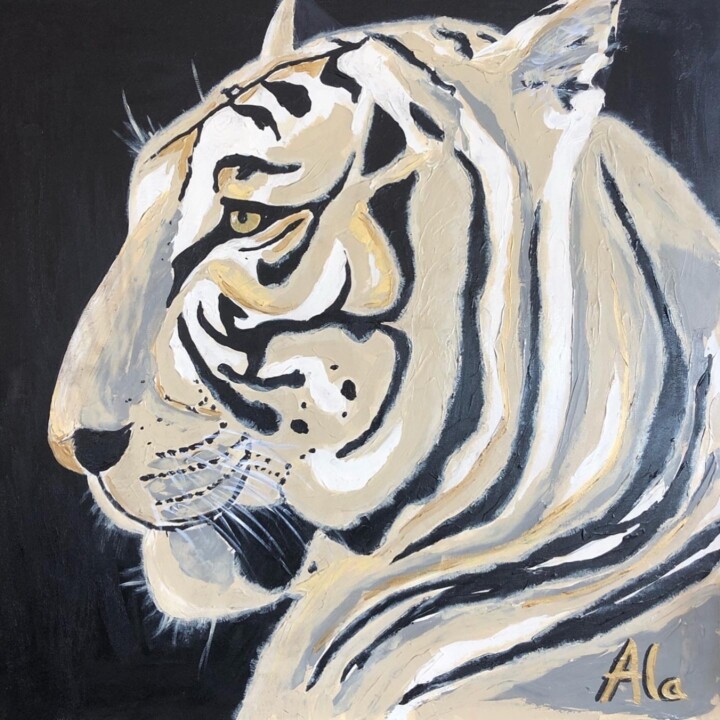 Painting titled "White Tiger" by Anne Lachaize Archambault, Original Artwork, Acrylic