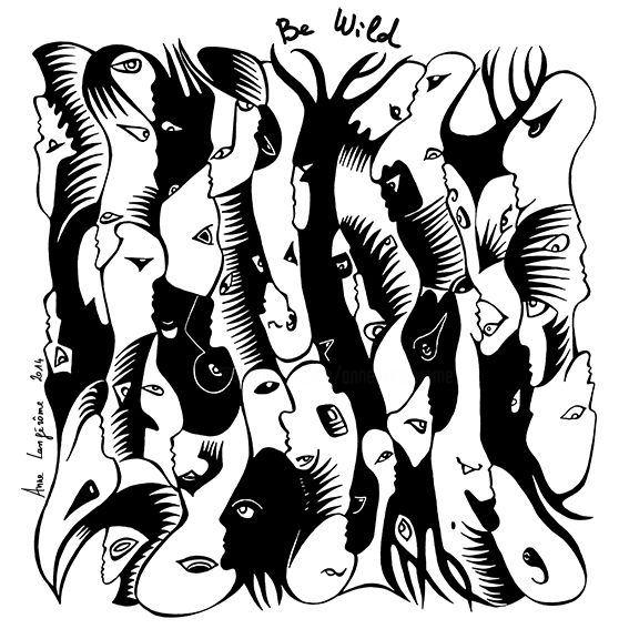 「Totem Be Wild」というタイトルの描画 Anne Langérômeによって, オリジナルのアートワーク, インク