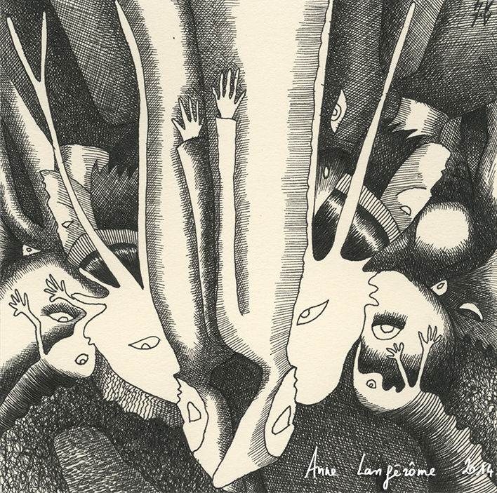 「Les mages/ autre vue」というタイトルの描画 Anne Langérômeによって, オリジナルのアートワーク, インク