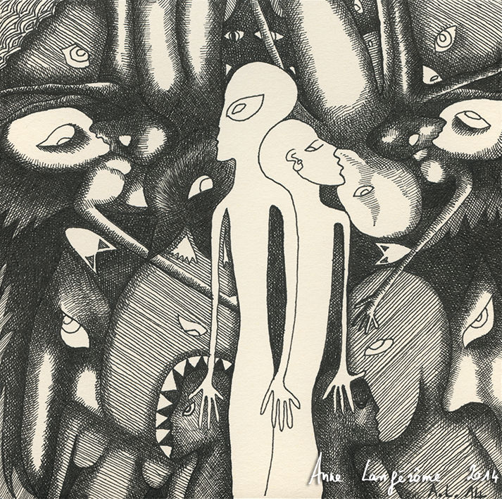 图画 标题为“Je mords” 由Anne Langérôme, 原创艺术品, 墨