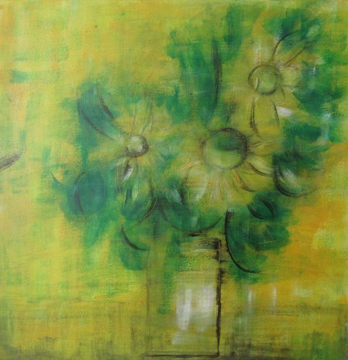 Painting titled "fleurs jaunes" by Anne Lerbs, Original Artwork, Acrylic