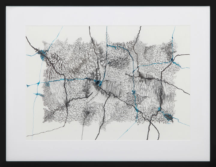 Dessin intitulée "abstraction-bleu" par Anne Lesca, Œuvre d'art originale, Encre