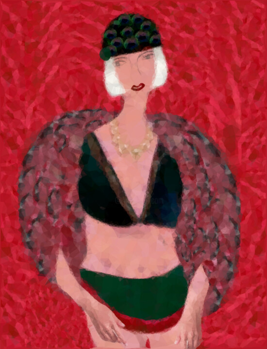 Digital Arts titled "La femme au maillot…" by Anne-Lise Castagno De Pauw, Original Artwork, Digital Painting