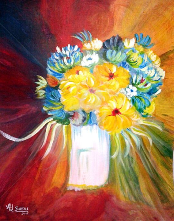 Pintura intitulada "Bouquet de couleurs" por Anne-Lise Surjus, Obras de arte originais, Acrílico