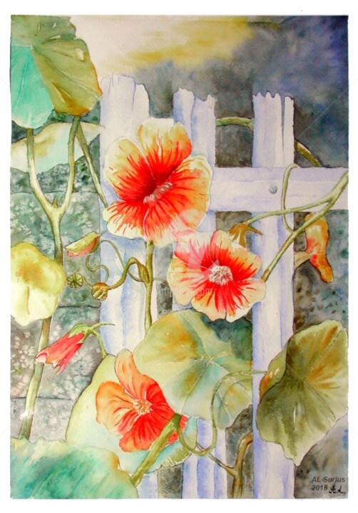 Painting titled "Quelques fleurs" by Anne-Lise Surjus, Original Artwork, Watercolor