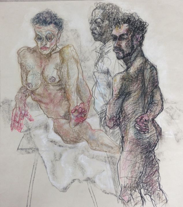 Dessin intitulée "3 amis" par Anne Malvy, Œuvre d'art originale