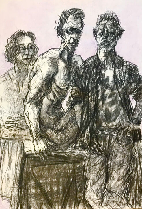 Dibujo titulada "Portait avec l'arti…" por Anne Malvy, Obra de arte original, Carbón