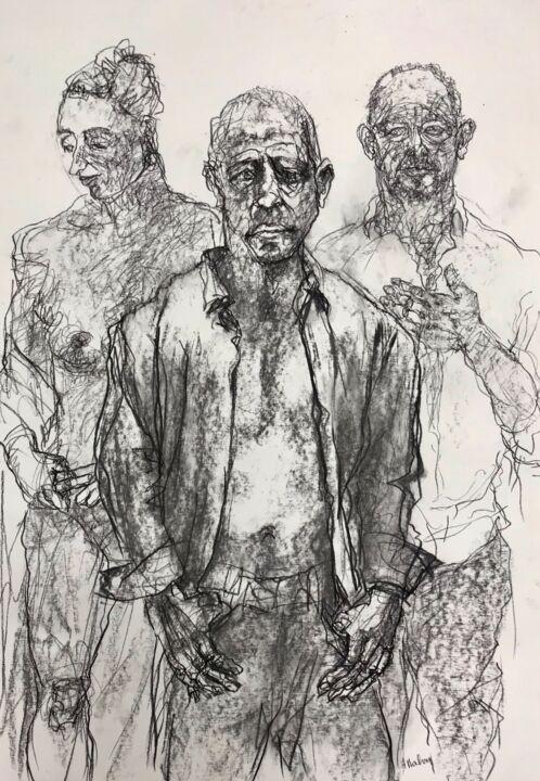Drawing titled "Le chef de clan" by Anne Malvy, Original Artwork, Charcoal