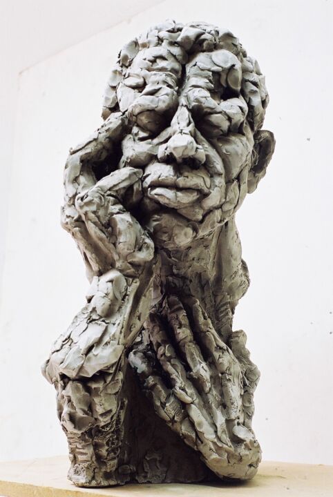 Sculptuur getiteld "Buste de Stephane a…" door Anne Malvy, Origineel Kunstwerk, Terra cotta