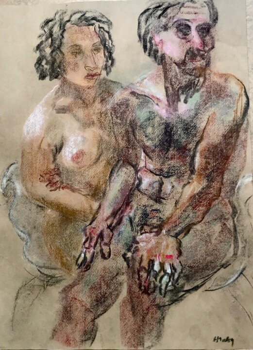 Рисунок под названием "Un joli couple" - Anne Malvy, Подлинное произведение искусства, Пастель