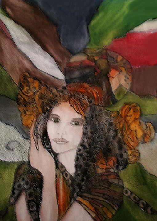 Painting titled "LA FEMME AUX MULTI…" by Anne Bazabidila, Original Artwork, Ink
