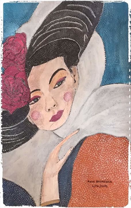 Peinture intitulée "BEAUTÉ DES ANNÉES 50" par Anne Bazabidila, Œuvre d'art originale, Aquarelle