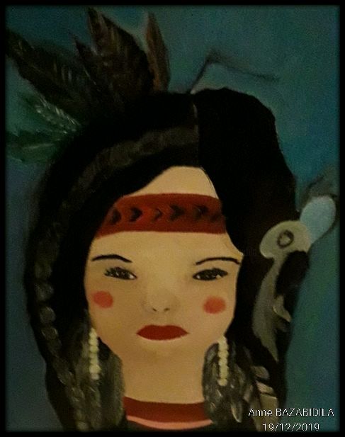 Painting titled "LA JOLIE SQUAW" by Anne Bazabidila, Original Artwork, Oil