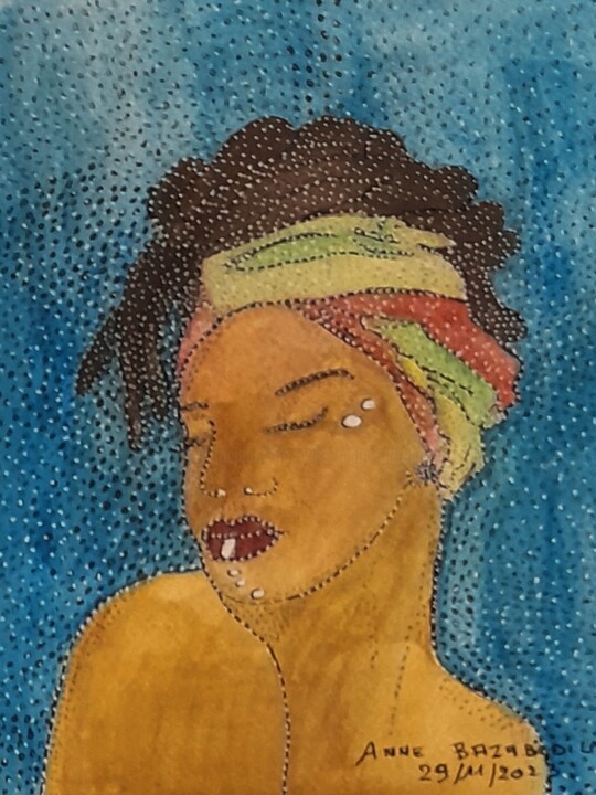 Painting titled "RASTA WOMAN" by Anne Bazabidila, Original Artwork, Watercolor