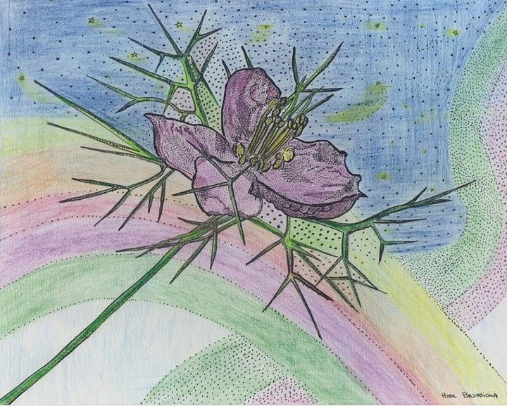 Painting titled "ROSE MYSTIQUE LUNAI…" by Anne Bazabidila, Original Artwork, Ink