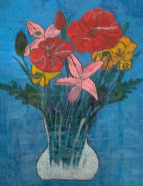 Painting titled "VASE PRINTANIER" by Anne Bazabidila, Original Artwork, Ink