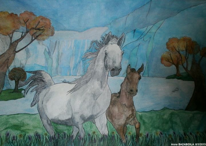 Painting titled "THE RIDE TOWARDS TH…" by Anne Bazabidila, Original Artwork, Ink