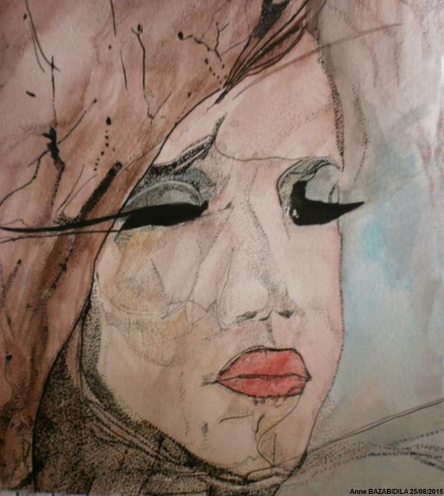 Painting titled "IN HIS THOUGHTS" by Anne Bazabidila, Original Artwork, Ink