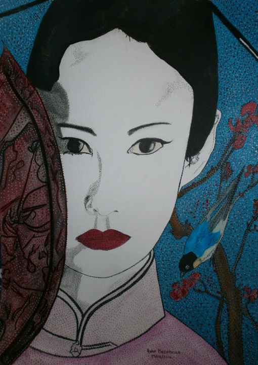 Pintura intitulada "PEARL OF JAPAN" por Anne Bazabidila, Obras de arte originais, Tinta