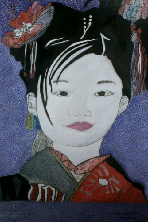 Painting titled "ASIAN DOLL" by Anne Bazabidila, Original Artwork, Ink