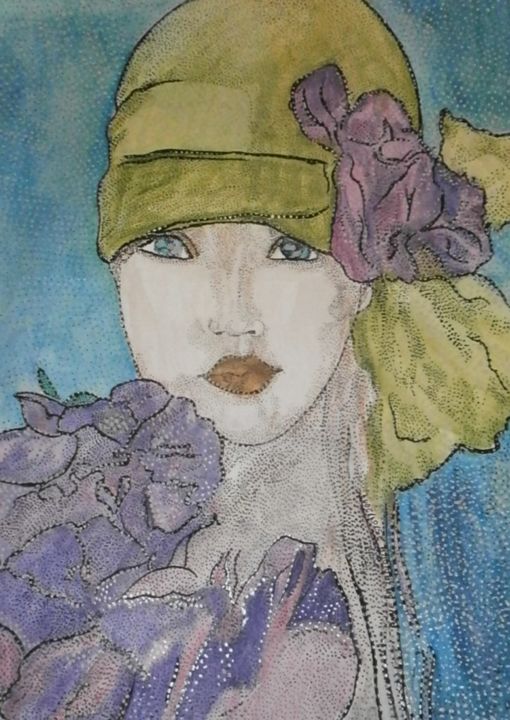 Painting titled "LA MISS DES ANNEES…" by Anne Bazabidila, Original Artwork, Ink