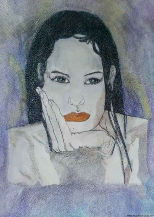 Painting titled "LA PENSIVE" by Anne Bazabidila, Original Artwork, Ink