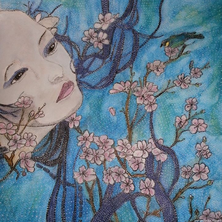 Pintura intitulada "CERISIER DU JAPON" por Anne Bazabidila, Obras de arte originais, Tinta
