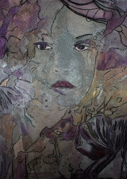 Painting titled "DEESSE PURPLE" by Anne Bazabidila, Original Artwork, Ink