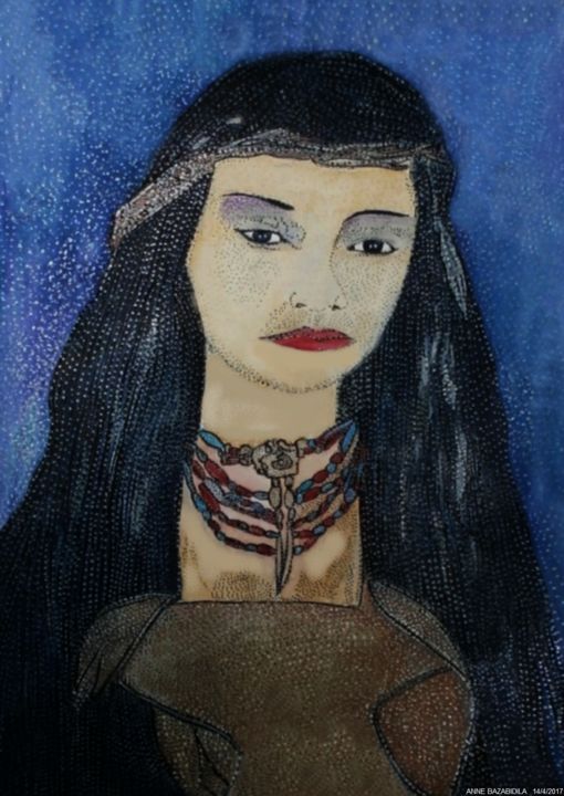 Painting titled "SQUAW" by Anne Bazabidila, Original Artwork, Ink