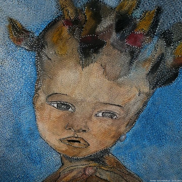 Painting titled "POUPEE AFRICAINE" by Anne Bazabidila, Original Artwork, Ink