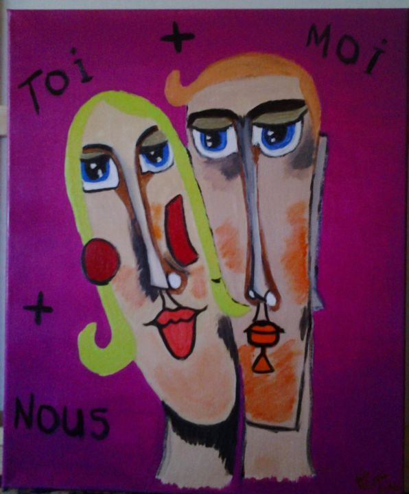 Painting titled "TOI+MOI+NOUS" by Boudiche, Original Artwork, Acrylic