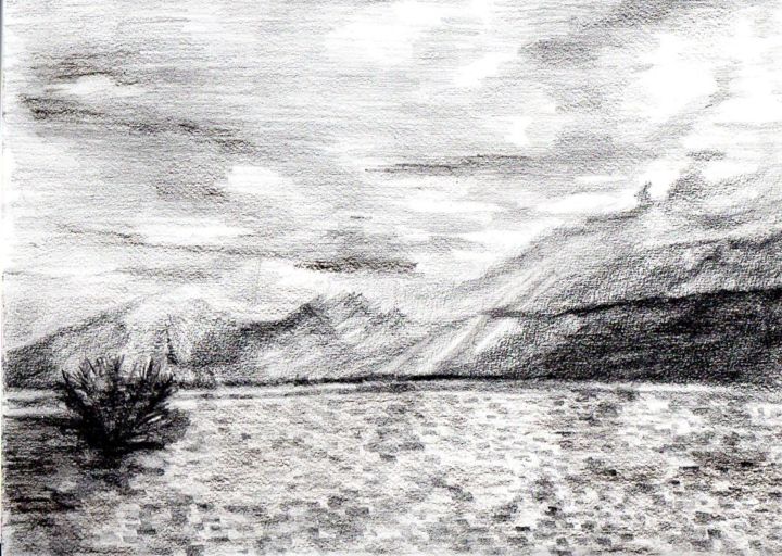 Disegno intitolato "Le lac  en hiver" da Anne-Marie Deligne, Opera d'arte originale, Matita