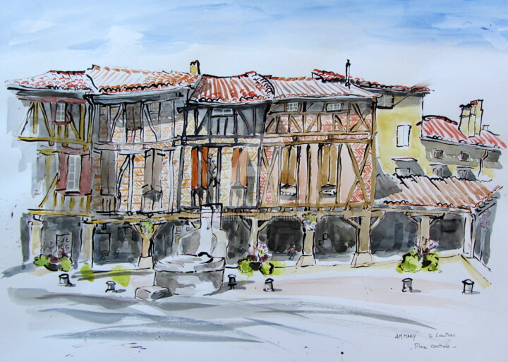 Painting titled "Lautrec  Place Cent…" by Anne-Marie Mary, Original Artwork, Watercolor